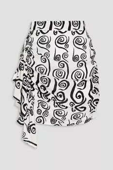 Юбка мини из крепа Hannah с драпировкой и принтом RHODE, белый