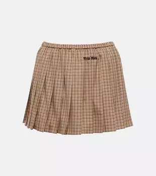 Юбка-мини плиссированная в клетку с логотипом Miu Miu, Corda