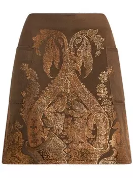 Юбка мини с эффектом металлик и принтом ETRO, коричневый