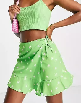 Юбка- мини с цветочным принтом Noisy May, зеленый/белый
