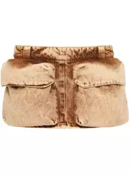 Юбка мини с накладным карманом MIU MIU, коричневый