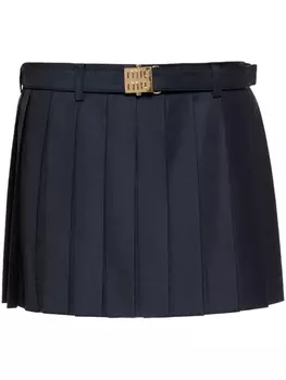 Юбка мини с поясом и складками Miu Miu, синий