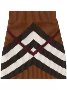 Юбка мини с принтом Chevron Check BURBERRY, коричневый
