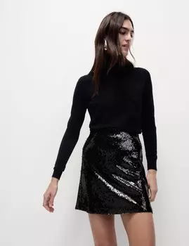 Юбка мини-трапеции с пайетками Marks & Spencer, черный