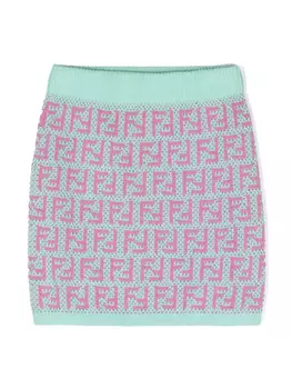 Юбка мини в технике кроше с логотипом FF Fendi Kids, зеленый