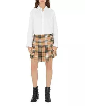 Юбка-мини Zoe в клетку с плиссировкой из шерсти Burberry, коричневый/бежевый
