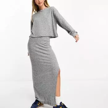 Юбка Miss Selfridge Brushed Cosy Rib Midi, серый
