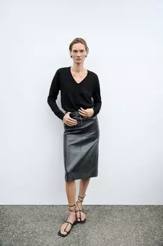 Юбка на молнии с кожаным эффектом коллекция zw ZARA, черный