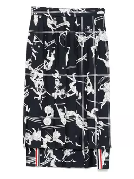 Юбка ниже колена с заниженной спинкой и складками Thom Browne, синий