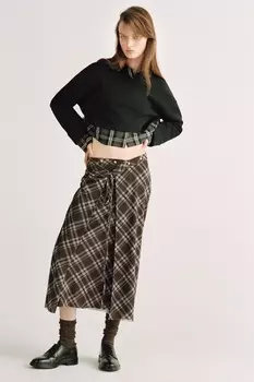 Юбка-объемник из тюля в клетку ZARA, хаки