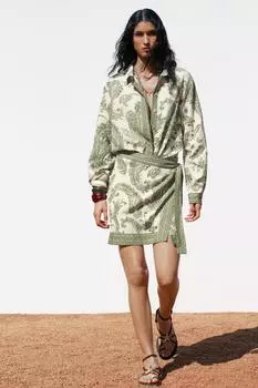 Юбка-обертка с принтом ZARA, цвет Ecru/Green