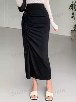 Юбка, однотонная, плиссированная, с завышенной талией Dazy, черный