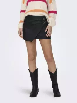 Юбка Only из искусственной кожи "ONLALBA FAUX LEATHER SKIRT CC OTW", с байкерскими деталями, черный
