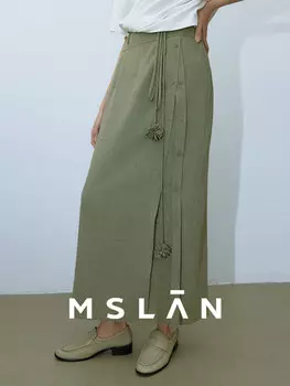 Юбка осенняя женская Mslan с боковым разрезом, зеленый