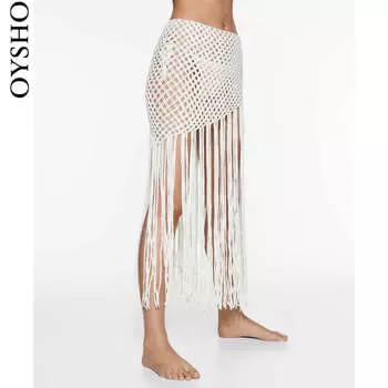 Юбка Oysho с кисточками, белый