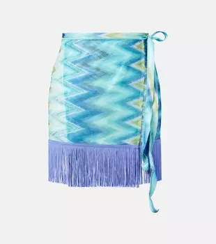 Юбка-парео с зигзагообразной бахромой Missoni, Blue and green macro chevron