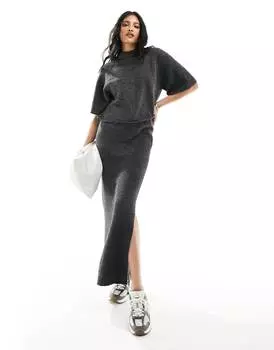 Юбка Pieces Knitted Midi Side Split Co-ord, темно-серый