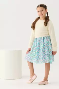 Юбка платье из кружева ками с пушистыми смешанными пайетками Hatley, белый