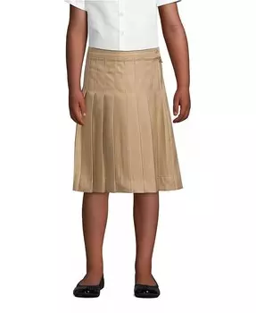 Юбка-плиссе для маленьких девочек длиной ниже колена Lands' End, коричневый/бежевый