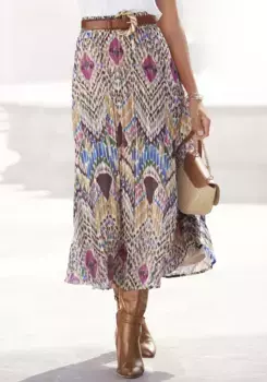 Юбка плиссе LASCANA из легкого шифона, юбка миди с принтом по всей поверхности, летняя, цвет Bunt Bedruckt