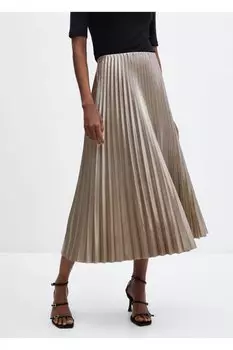 Юбка плиссе металлик Mango, серебряный