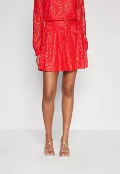 Юбка плиссе VILA VININA MINI SEQUINS SKIRT, маково-красный/серебристый