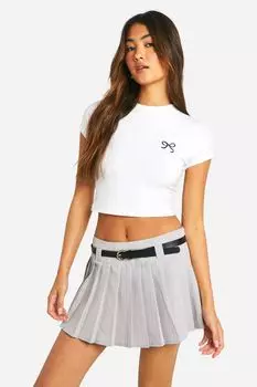 Юбка плиссированная Boohoo с поясом, серый