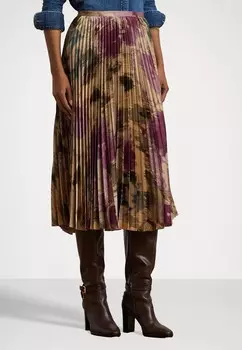 Юбка плиссированная FLORAL PLEATED SATIN CHARMEUSE SKIRT Lauren Ralph Lauren, цвет Tan