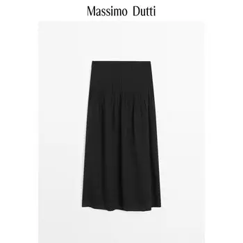 Юбка плиссированная Massimo Dutti со средней талией, черный