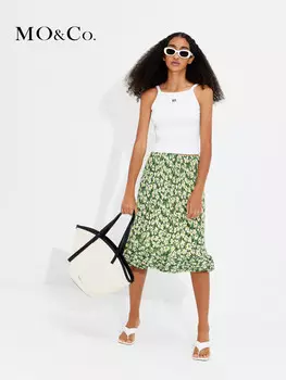 Юбка плиссированная Moco с высокой талией и цветочным принтом, зеленый / желтый