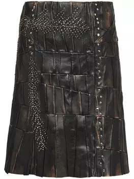 Юбка Prada из кожи наппа в стиле пэчворк, черный