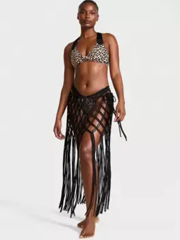 Юбка-прикрытие с бахромой макраме Victoria'S Secret Swim, черный