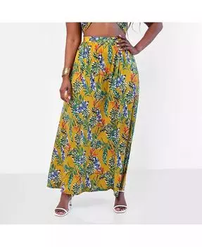Юбка-приталенка Bon Voyage с тропическим принтом больших размеров Rebdolls, желтый