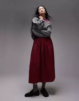 Юбка пышная из жатого хлопка, выстиранная, бордового цвета Topshop