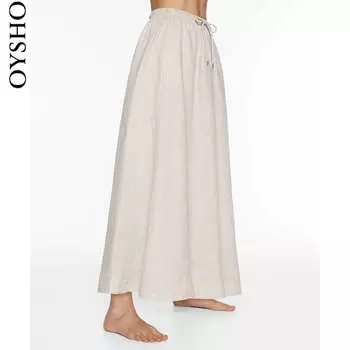 Юбка пышная льняная Oysho, бежевый