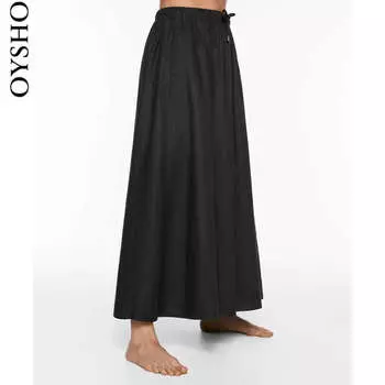 Юбка пышная льняная Oysho с карманами, черный