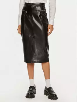 Юбка regular fit из искусственной кожи Patrizia Pepe, черный