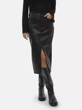 Юбка regular fit из искусственной кожи Vero Moda, черный