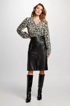 Юбка с эффектом кожи и металлизированной деталью Vila, черный