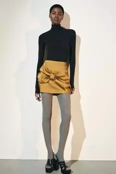 Юбка с атласным бантом ZARA, золотой