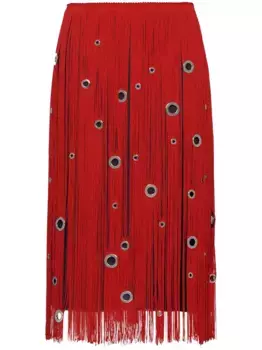 Юбка с бахромой и люверсами Prada, красный