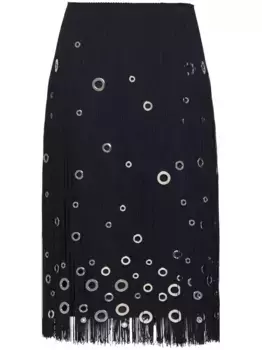 Юбка с бахромой и люверсами Prada, синий