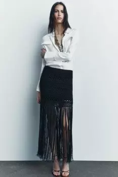 Юбка с бахромой крючком ZARA, черный
