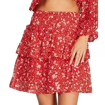 Юбка с цветочным принтом и присборенной талией в красном цвете SHE + SKY