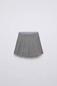 Юбка с двойной резинкой на талии и плиссированной платьей ZARA, серый мергель
