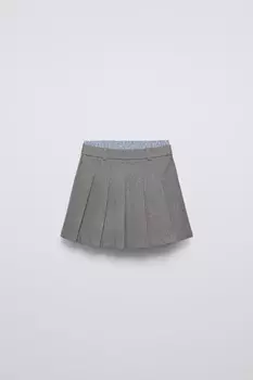 Юбка с двойной резинкой на талии и плиссированной платьей ZARA, серый мергель
