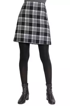 Юбка с карманами на молнии и принтом в клетку Roman, черный