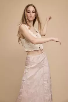 Юбка с кружевом в складку ZARA, бежево-розовый