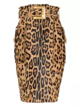 Юбка с леопардовым принтом BALMAIN, нейтральный