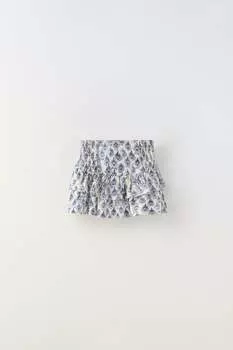 Юбка с оборьями и узором Zara, синий/индиго